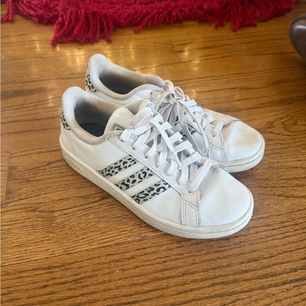 adidas White Sneakers with Leopard Accents